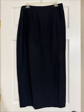 Essentials Black Long Pencil Skirt with Front Side Slit - Classic Straight Cut